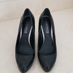 Ralph Lauren Black Slightly Pointed Toe Snakeskin 3.5" Pumps